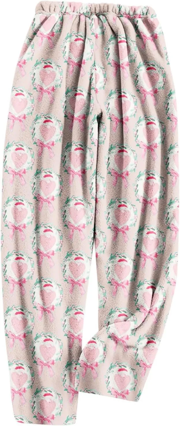 Flannel Pajamas Women Valentines Day Super Soft Fleece Pajama Pants Loose Stretchy Sleepwear Winter Thermal Pants