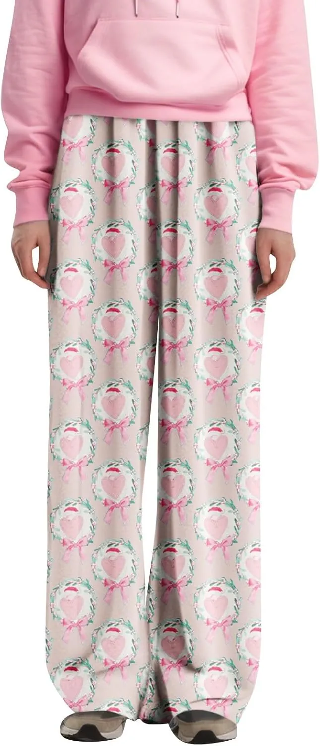 Flannel Pajamas Women Valentines Day Super Soft Fleece Pajama Pants Loose Stretchy Sleepwear Winter Thermal Pants