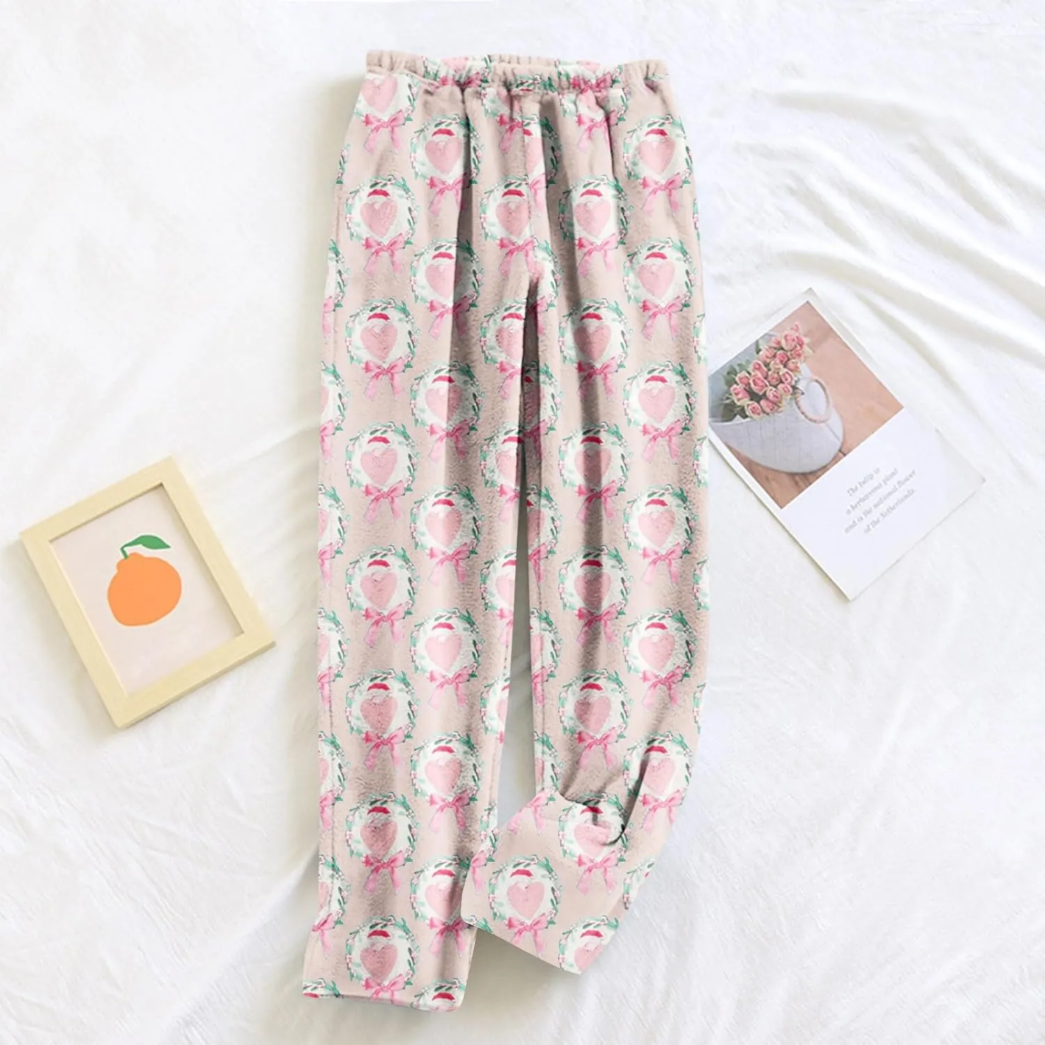 Flannel Pajamas Women Valentines Day Super Soft Fleece Pajama Pants Loose Stretchy Sleepwear Winter Thermal Pants