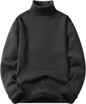 Fleece Lined Sweatshirts for Men Turtleneck Oversized Long Sleeve Knit Sweater Solid Casual Winter Warm Pullover Tops