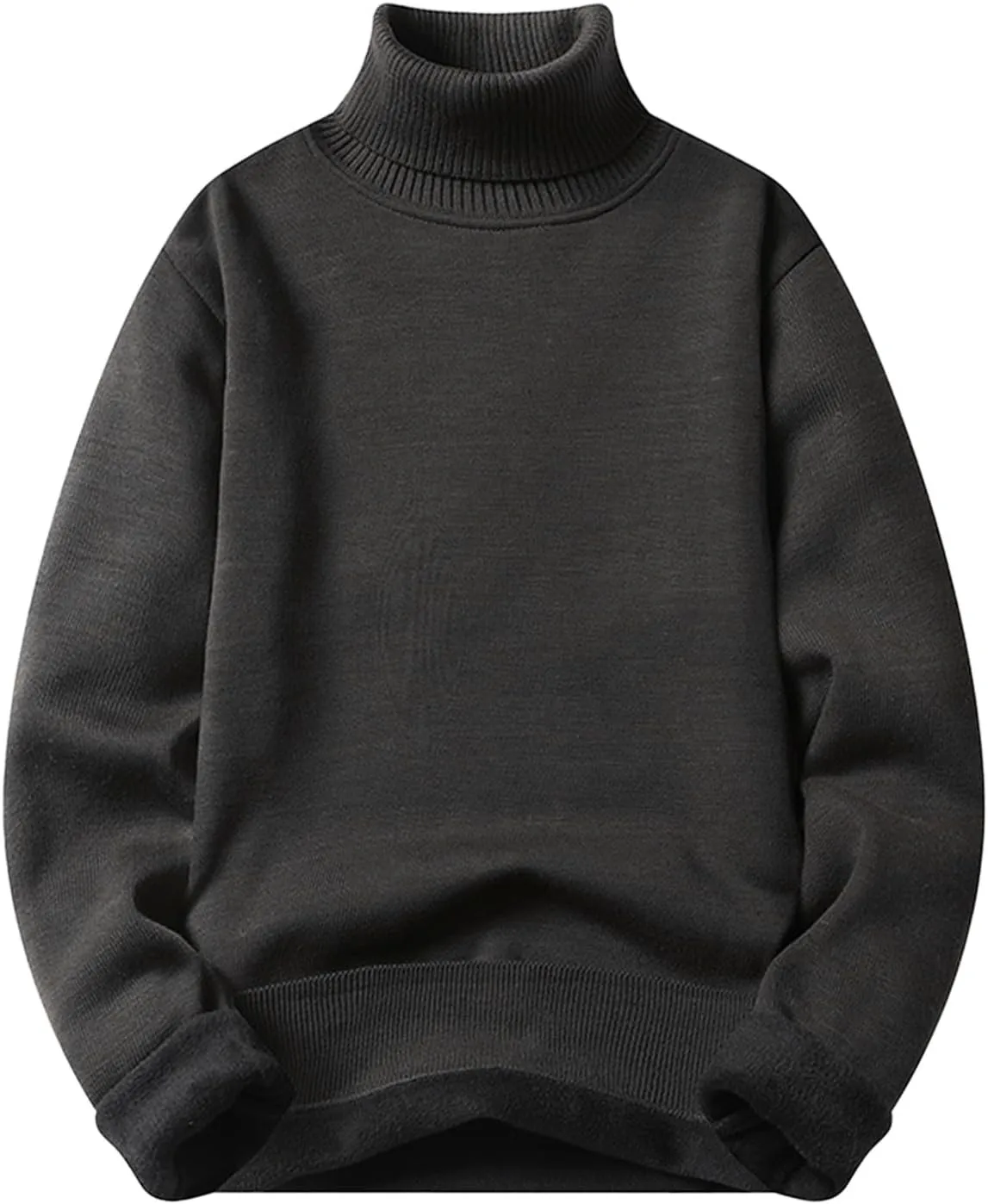 Fleece Lined Sweatshirts for Men Turtleneck Oversized Long Sleeve Knit Sweater Solid Casual Winter Warm Pullover Tops