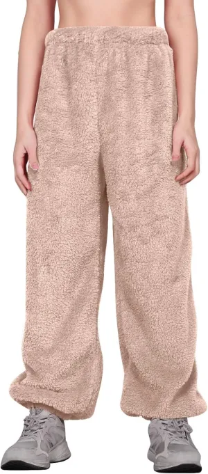 Fuzzy Pajama Loungewear Pants for Women 2024 Classic Fleece Elastic High Waist Straight Sleep Bottoms Plus Size