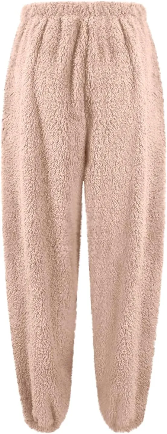 Fuzzy Pajama Loungewear Pants for Women 2024 Classic Fleece Elastic High Waist Straight Sleep Bottoms Plus Size