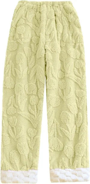 Fuzzy Pajama Pants for Women Cute Floral Pattern Coral Fleece Thermal Bottoms Winter Sherpa Lined Lounge Sleepwear