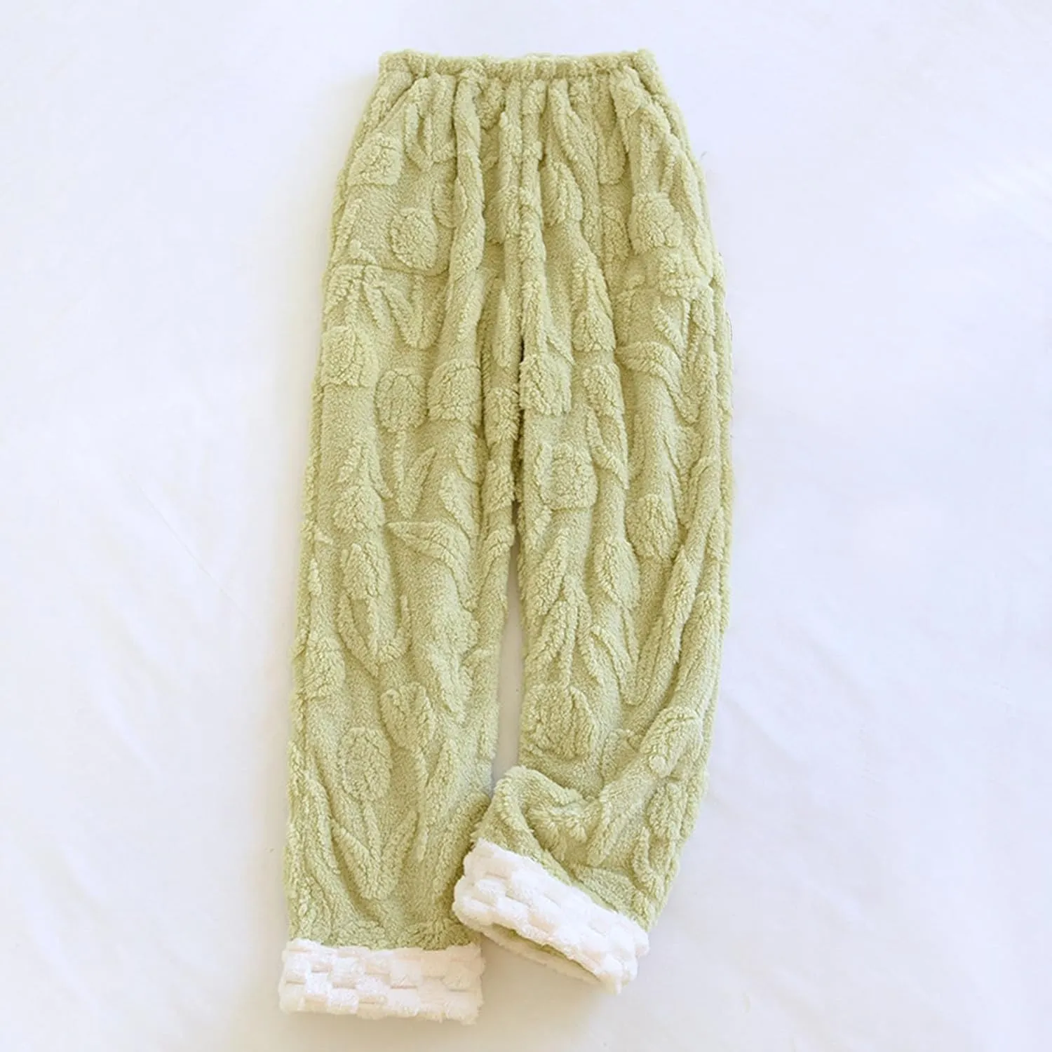Fuzzy Pajama Pants for Women Cute Floral Pattern Coral Fleece Thermal Bottoms Winter Sherpa Lined Lounge Sleepwear