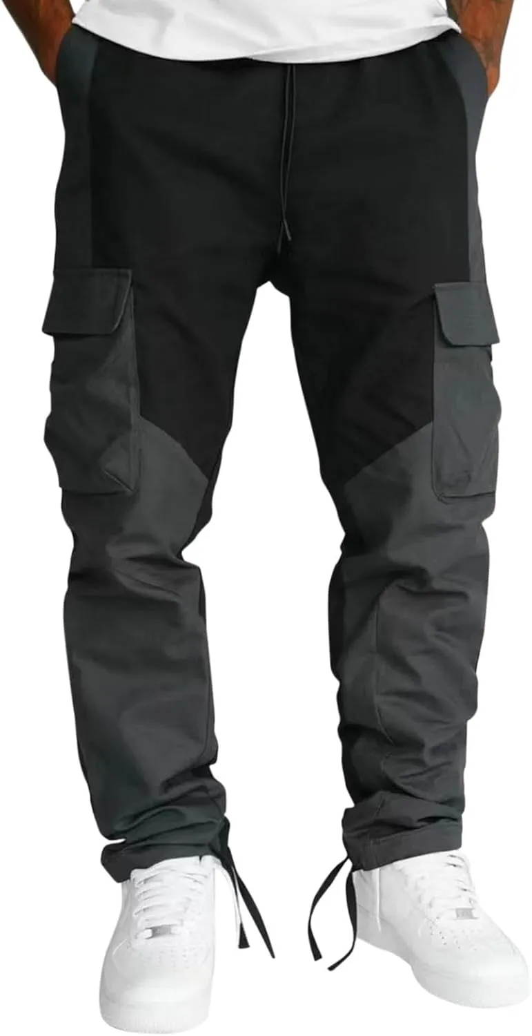 GIERIDUC Men's Twill Relaxed Fit Cargo Pant Wide Leg Tracksuit Bottoms Mens Fashion Dress Pants Black and White Leggings