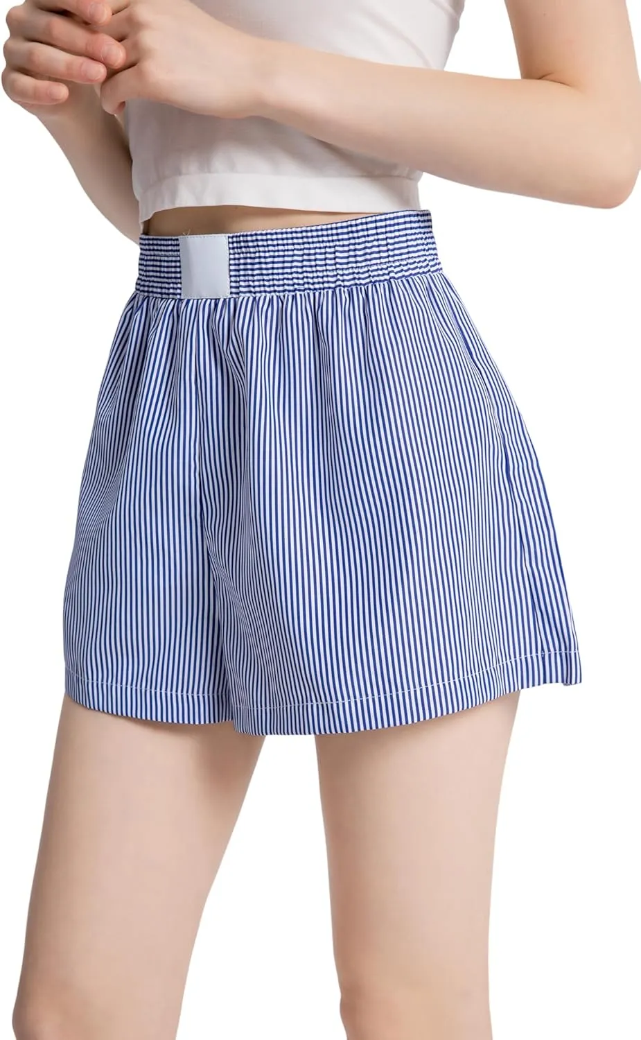 Gihuo Women's Striped Shorts Elastic High Waisted Boxer Shorts Cute Stripe Sleep Lounge Shorts Y2k Summer Casual Shorts