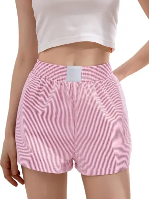 Gihuo Women's Striped Shorts Elastic High Waisted Boxer Shorts Cute Stripe Sleep Lounge Shorts Y2k Summer Casual Shorts