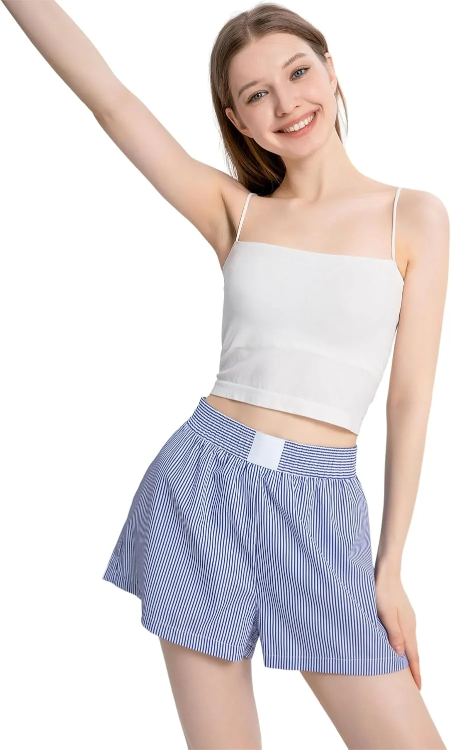 Gihuo Women's Striped Shorts Elastic High Waisted Boxer Shorts Cute Stripe Sleep Lounge Shorts Y2k Summer Casual Shorts