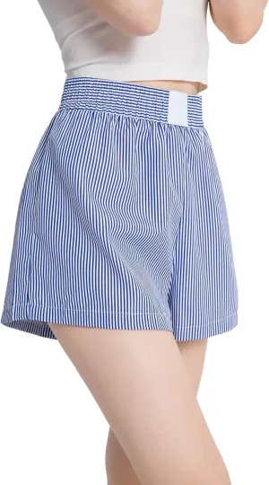 Gihuo Women's Striped Shorts Elastic High Waisted Boxer Shorts Cute Stripe Sleep Lounge Shorts Y2k Summer Casual Shorts