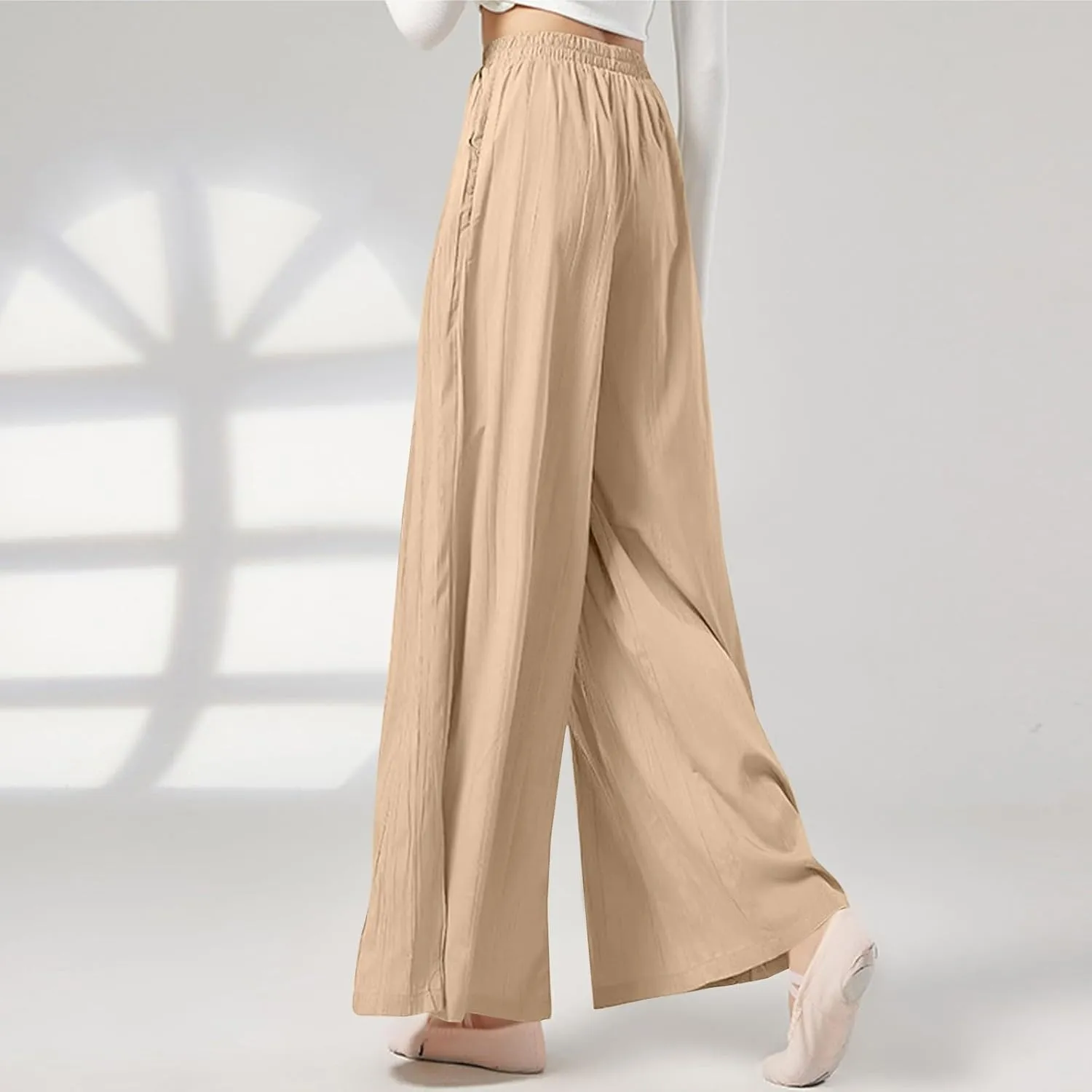 GOFULY Linen Pants Women Summer Wide Leg High Waisted Casual Palazzo Pants Drawstring Waist 2025 Trousers with Pockets