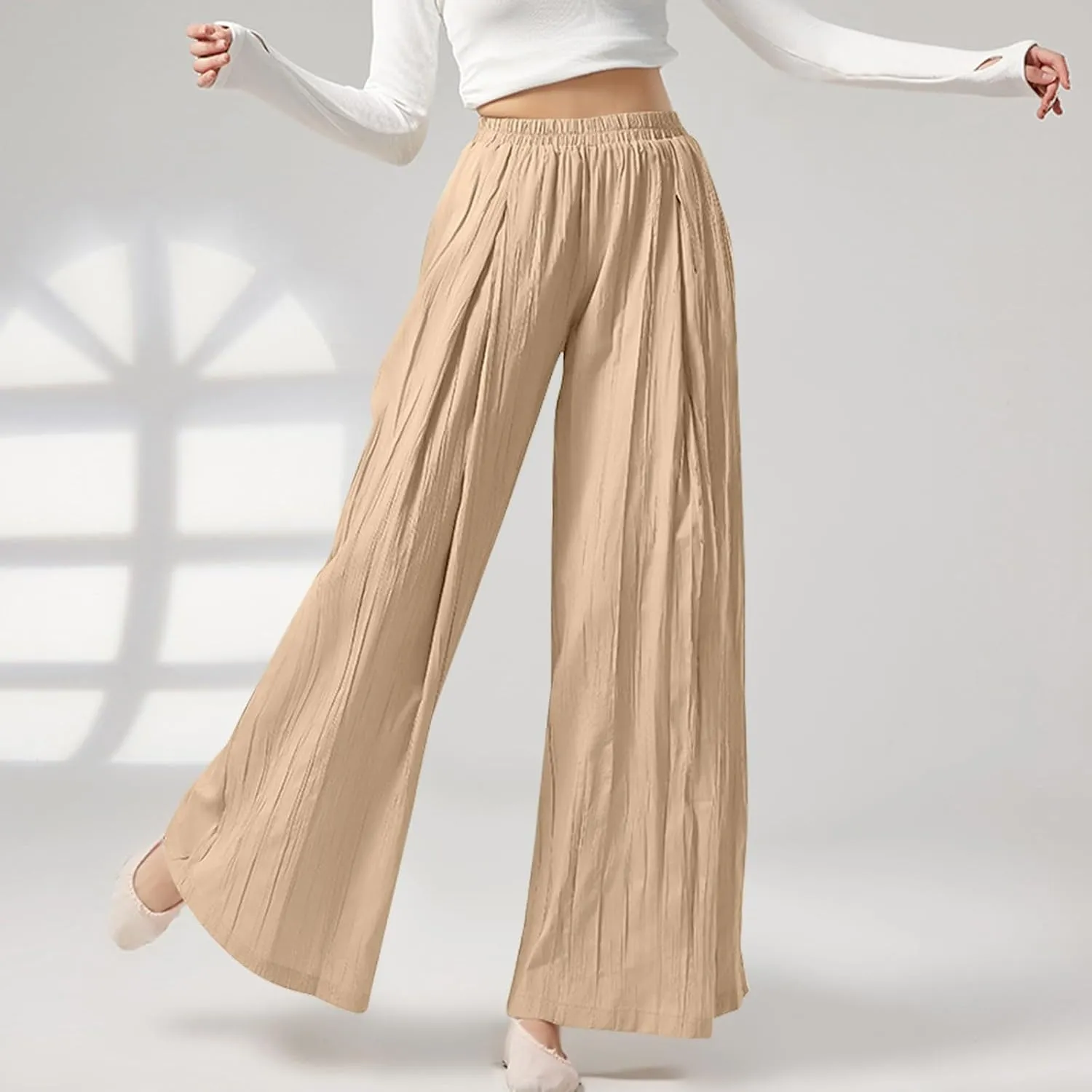 GOFULY Linen Pants Women Summer Wide Leg High Waisted Casual Palazzo Pants Drawstring Waist 2025 Trousers with Pockets