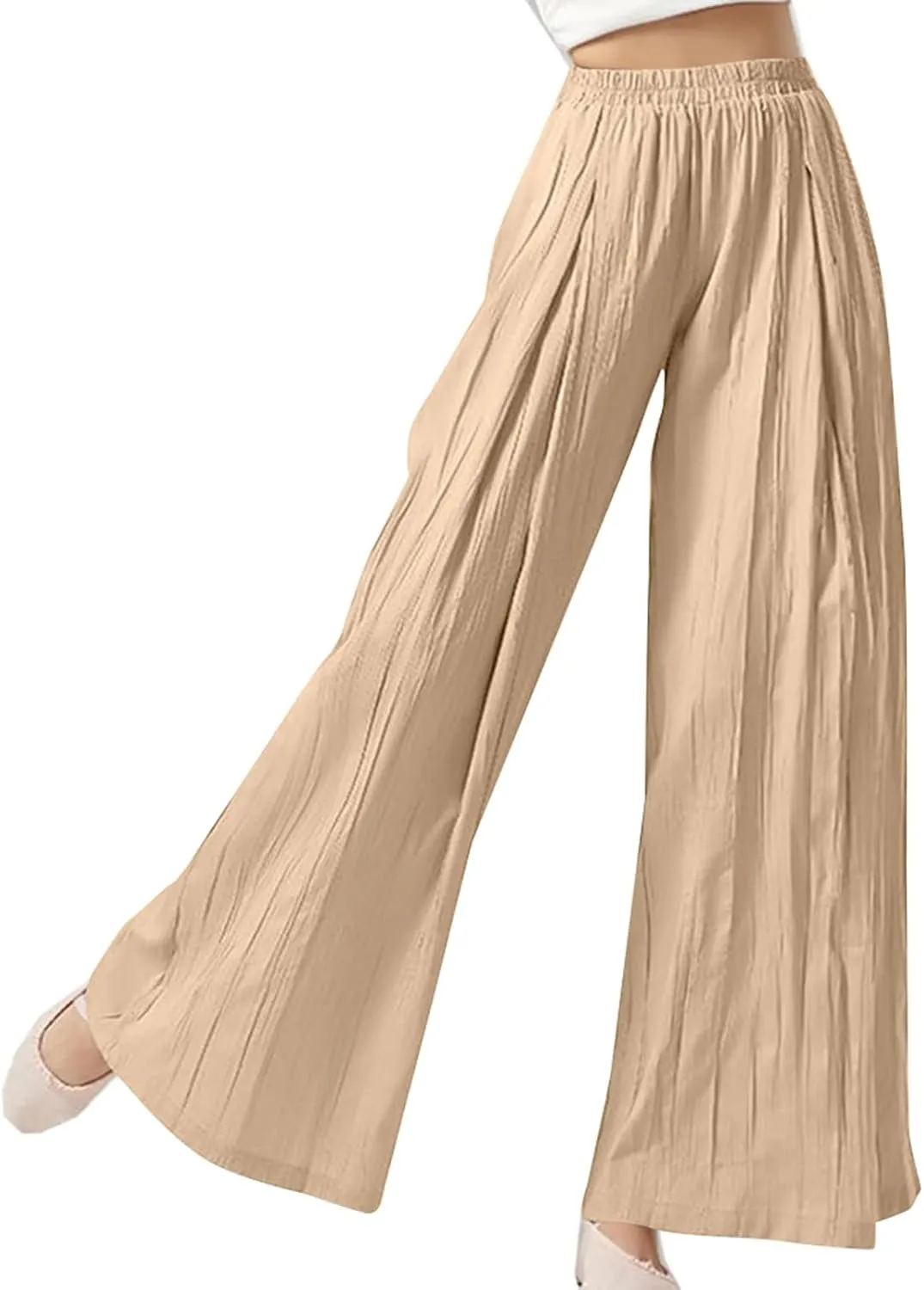 GOFULY Linen Pants Women Summer Wide Leg High Waisted Casual Palazzo Pants Drawstring Waist 2025 Trousers with Pockets