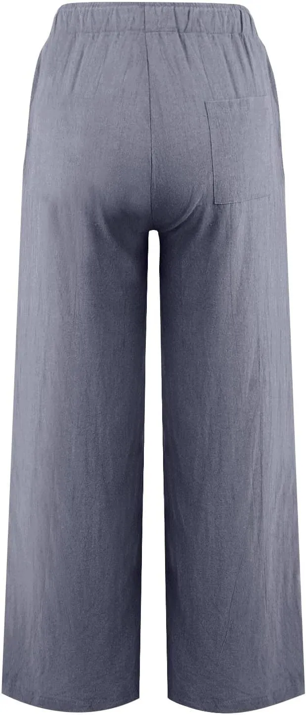 GOFULY Pants for Women Trendy Elastic Waist Drawstring Sumemr Pants Straight Wide Leg High Waisted with Pockets Slacks Clothe