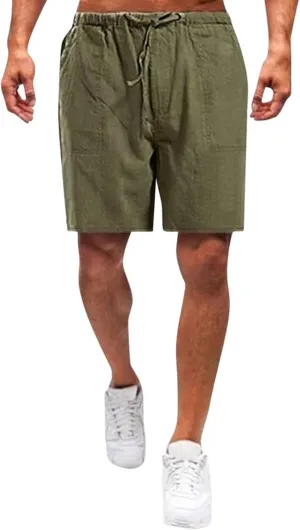 GOKKILRW Mens Cotton Linen Shorts Solid Elastic Waist Drawstring Loose Fit Shorts Casual Lightweight Boho Summer Beach Shorts