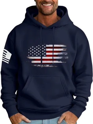 Graphic Hoodies for Men USA Flag Print Sweatshirt Oversized Lightweight Big and Tall Hoodies with Pockets Fall Clothes