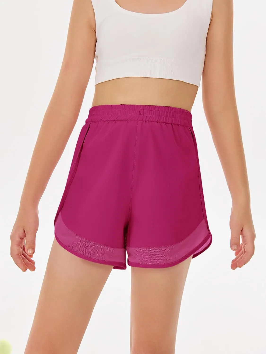 Haloumoning Girls Shorts High Waisted Atheltic Shorts Quick Dry Patchwork Workout Running Sports Shorts 5-14 Years