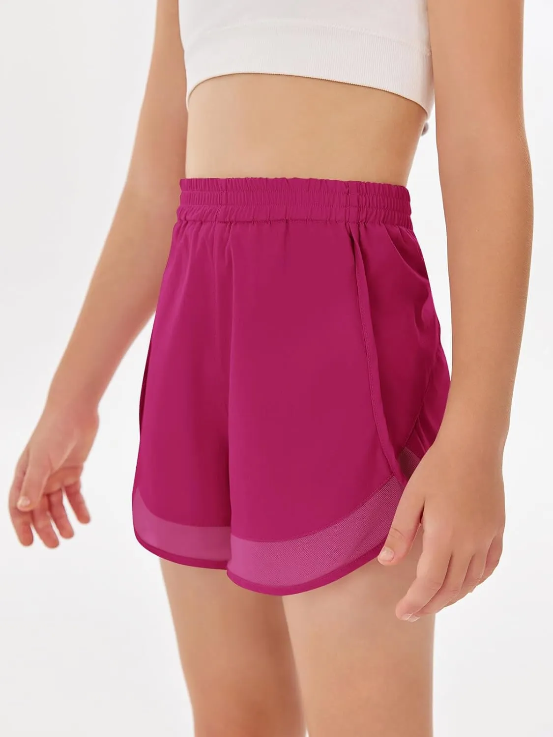 Haloumoning Girls Shorts High Waisted Atheltic Shorts Quick Dry Patchwork Workout Running Sports Shorts 5-14 Years