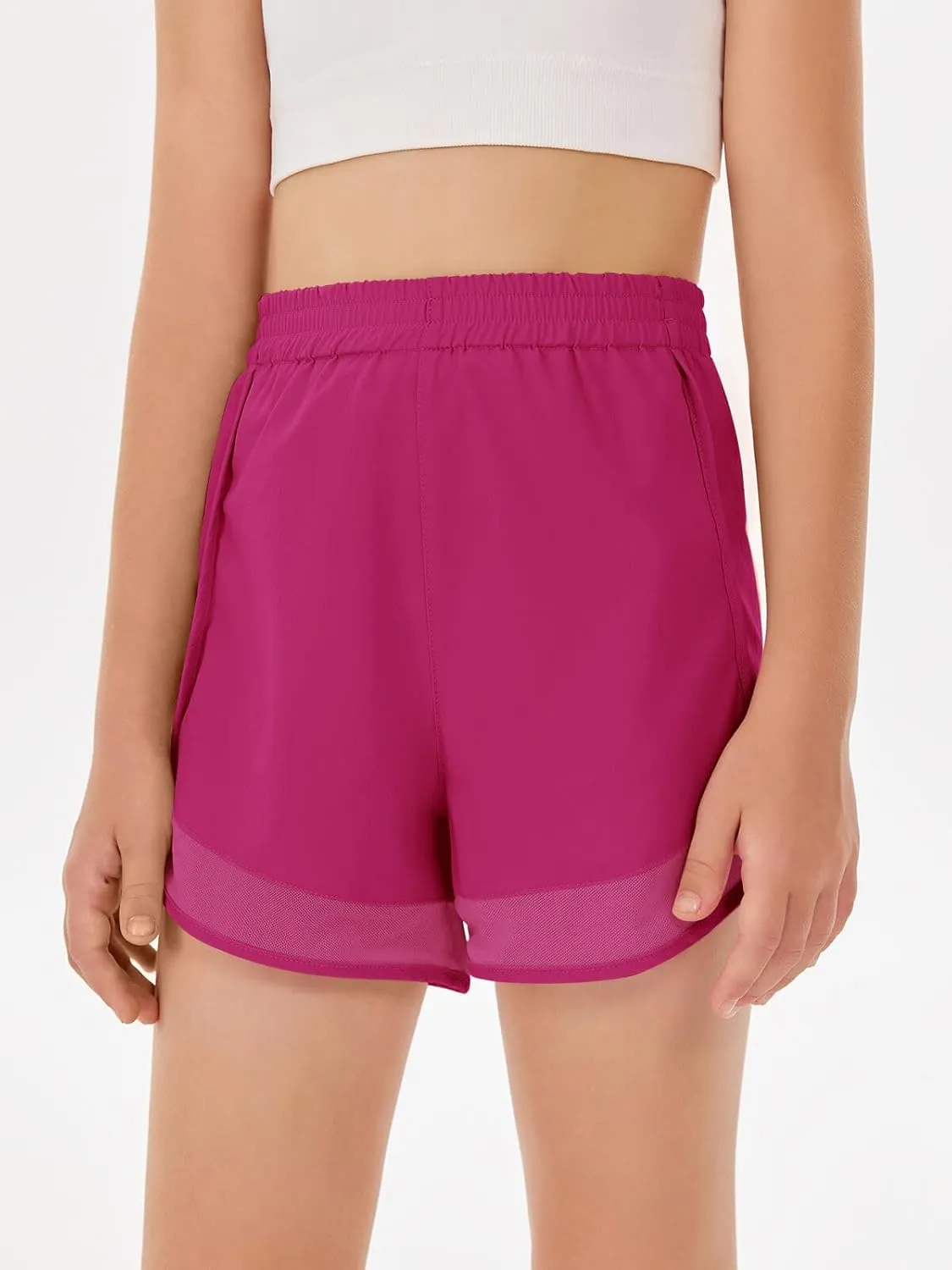 Haloumoning Girls Shorts High Waisted Atheltic Shorts Quick Dry Patchwork Workout Running Sports Shorts 5-14 Years