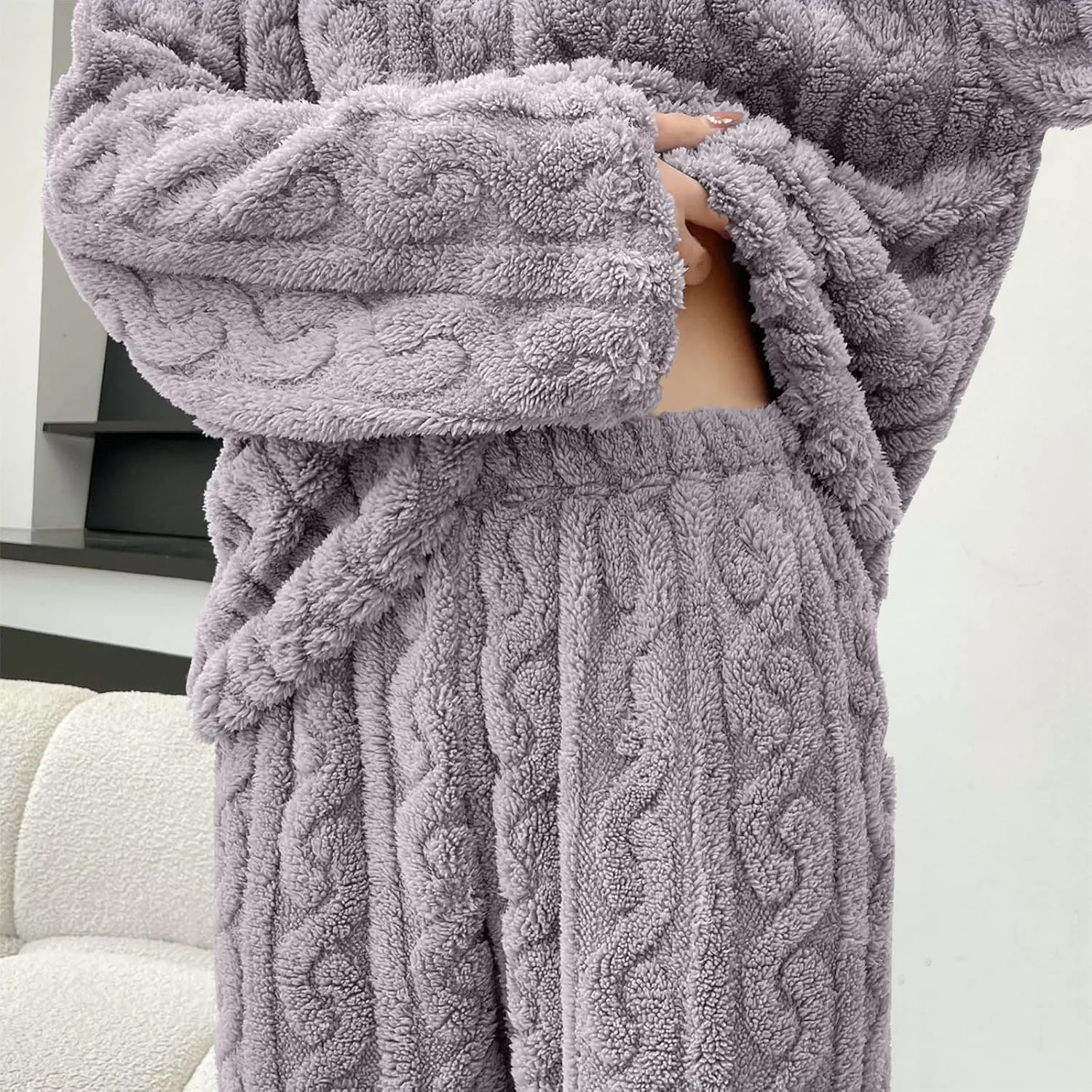 HGps8w 2 Pack Women's Fuzzy Fleece Pajama Sets - Long Sleeve Pullover Sleepwear Tops Long Pants 2 Piece Lounge Outfits