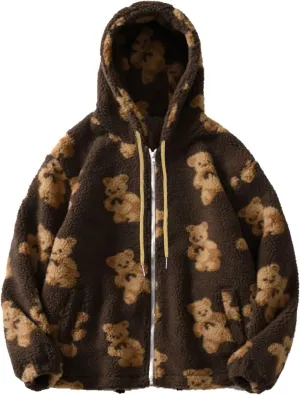 HGps8w Women's Cute Bear Plush Pajama Tops, Pullover Soft Fluffy Fleece Warm Sweatshirts Winter Comfy Fuzzy Lounge Sleepwear