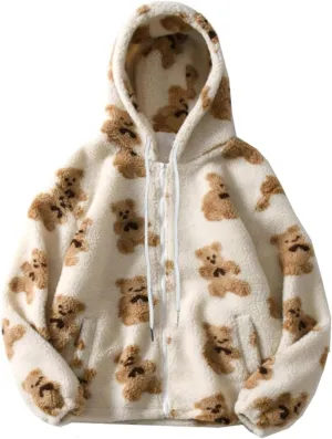 HGps8w Women's Cute Bear Plush Pajama Tops, Pullover Soft Fluffy Fleece Warm Sweatshirts Winter Comfy Fuzzy Lounge Sleepwear