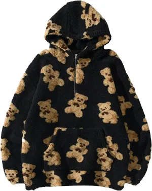 HGps8w Women's Cute Bear Plush Pajama Tops, Pullover Soft Fluffy Fleece Warm Sweatshirts Winter Comfy Fuzzy Lounge Sleepwear