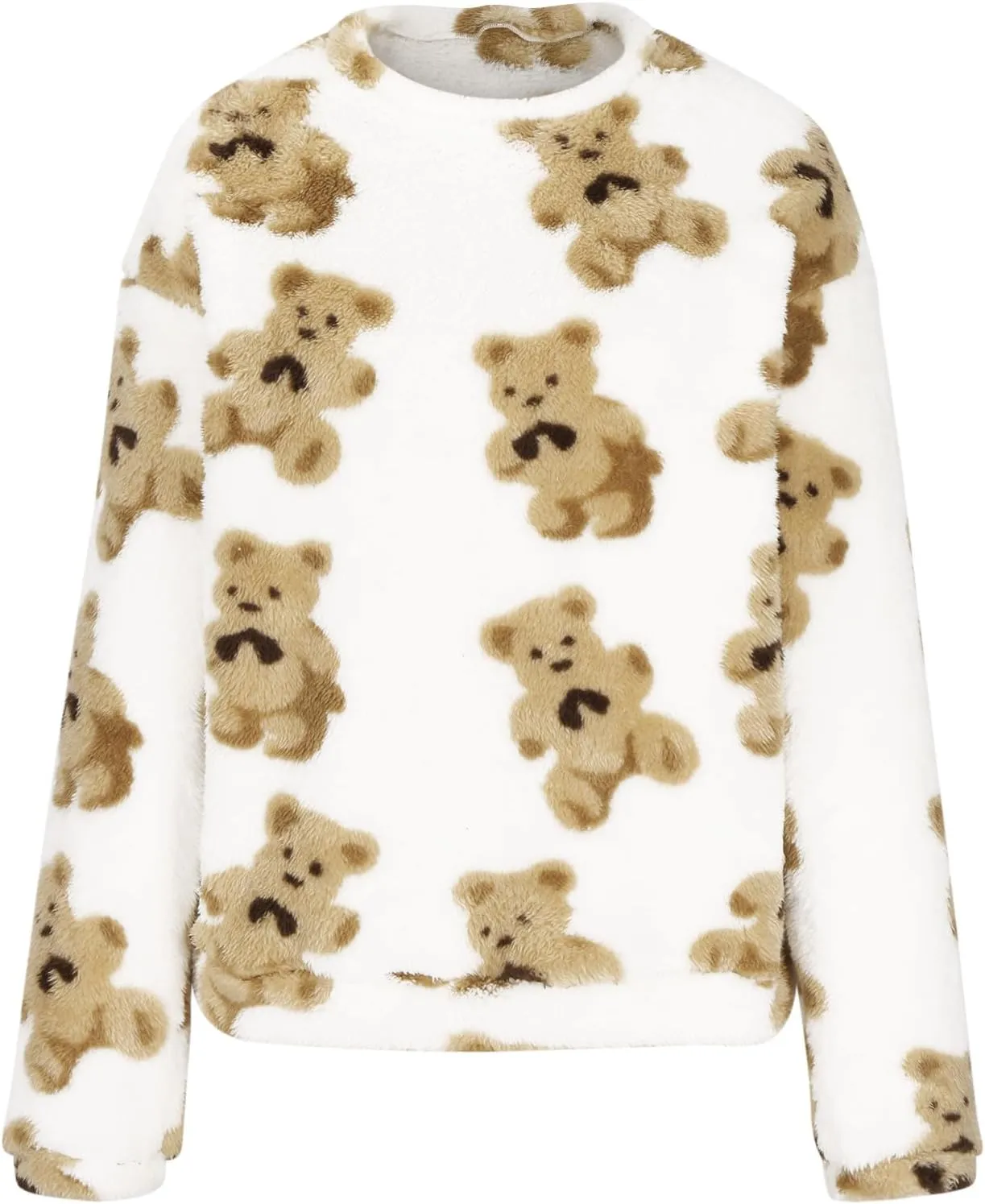 HGps8w Women's Cute Bear Plush Pajama Tops, Soft Fluffy Fleece Warm Pjs Sweatshirts Sleepwear Comfy Fuzzy Lounge Hoodies