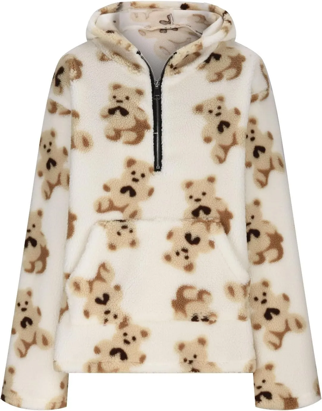 HGps8w Women's Cute Bear Plush Pajama Tops, Soft Fluffy Fleece Warm Pjs Sweatshirts Sleepwear Comfy Fuzzy Lounge Hoodies
