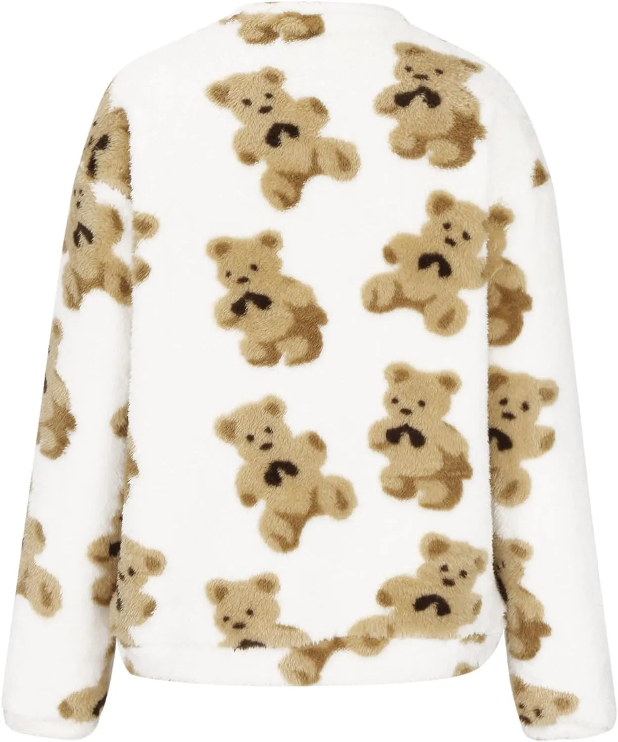 HGps8w Women's Cute Bear Plush Pajama Tops, Soft Fluffy Fleece Warm Pjs Sweatshirts Sleepwear Comfy Fuzzy Lounge Hoodies