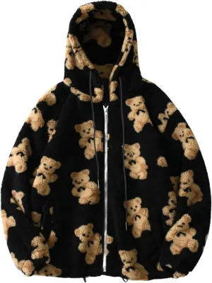 HGps8w Women's Cute Bear Plush Pajama Tops, Soft Fluffy Fleece Warm Pjs Sweatshirts Sleepwear Comfy Fuzzy Lounge Hoodies