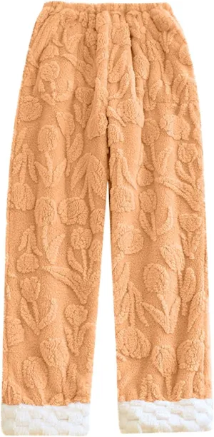 HGps8w Women's Fuzzy Pajama Pants Winter Warm Fleece Lounge Long Pants Comfy Elastic Waist Sleepwear Plush Pjs Bottom