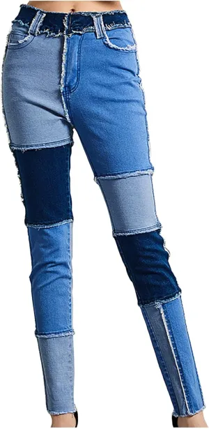 HGps8w Womens Patchwork Stretch Skinny Jeans - Slim Fit High Waisted Streetwear Denim Pants with Pockets
