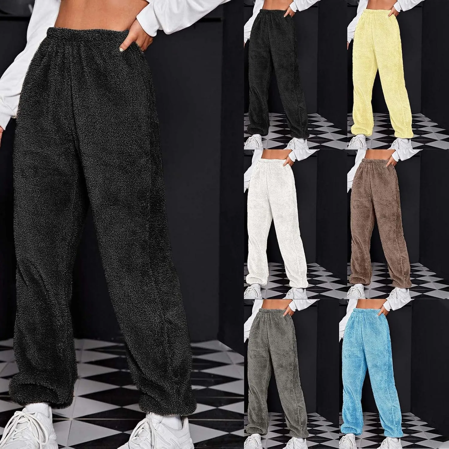HGps8w Women's Plush Fleece Pajama Pants Ultra-Soft Cozy Pjs Bottom Comfy Warm Fuzzy Lounge Pants Fluffy Sleepwear