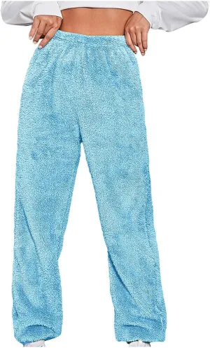 HGps8w Women's Plush Fleece Pajama Pants Ultra-Soft Cozy Pjs Bottom Comfy Warm Fuzzy Lounge Pants Fluffy Sleepwear