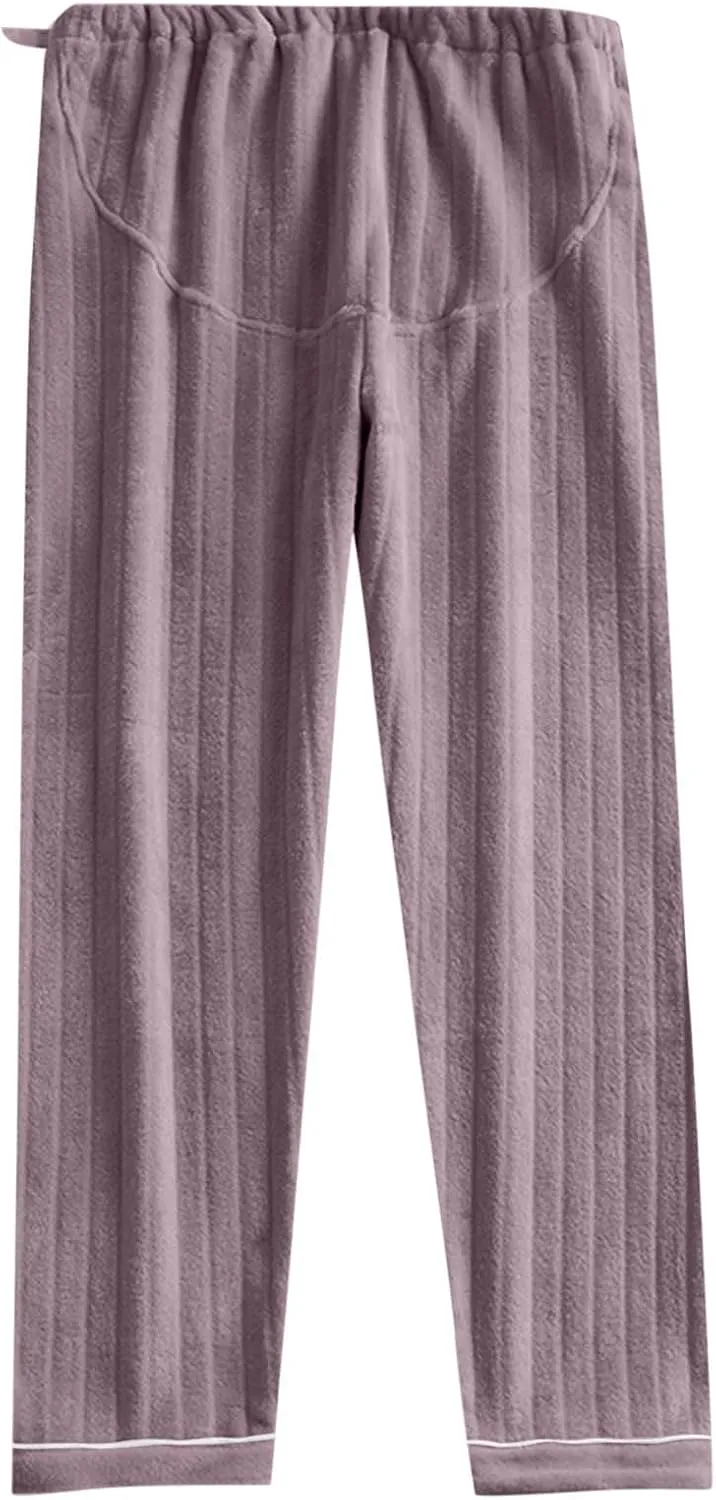 HGps8w Women's Soft Flannel Pajama Pants with Adjustable Waist, Fleece Fuzzy Winter Warm Lounge Pants Comfy Pajama Bottoms