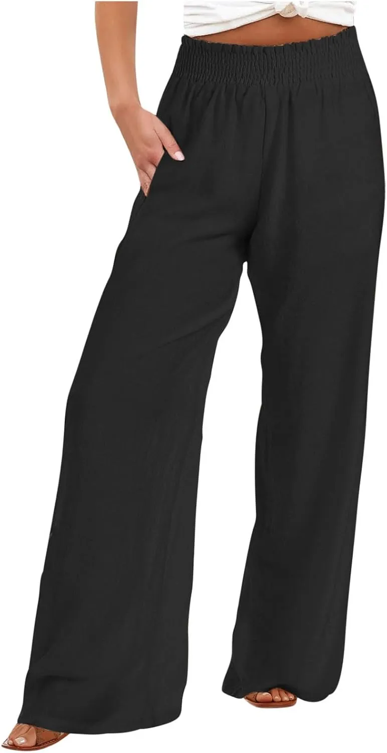 High Cut Flare Wide Leg Trousers Pants for Women Summer Fall Linen Loose Fit Trousers Pants Women 2025