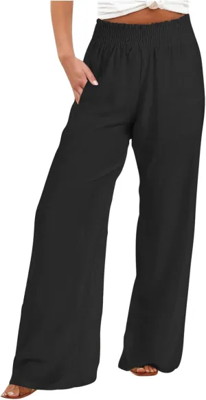 High Cut Flare Wide Leg Trousers Pants for Women Summer Fall Linen Loose Fit Trousers Pants Women 2025