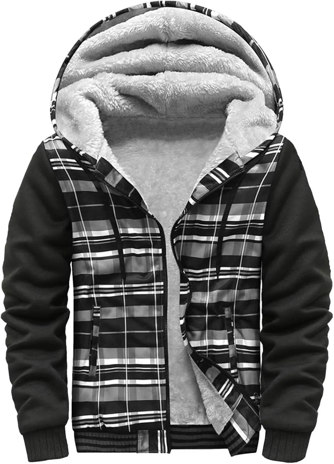 Hoodies for Men Sherpa Lined Fleece Sweatshirt Full Zip Wool Warm Thick Coats Color Block Hooded Jacket Workout Hoodie