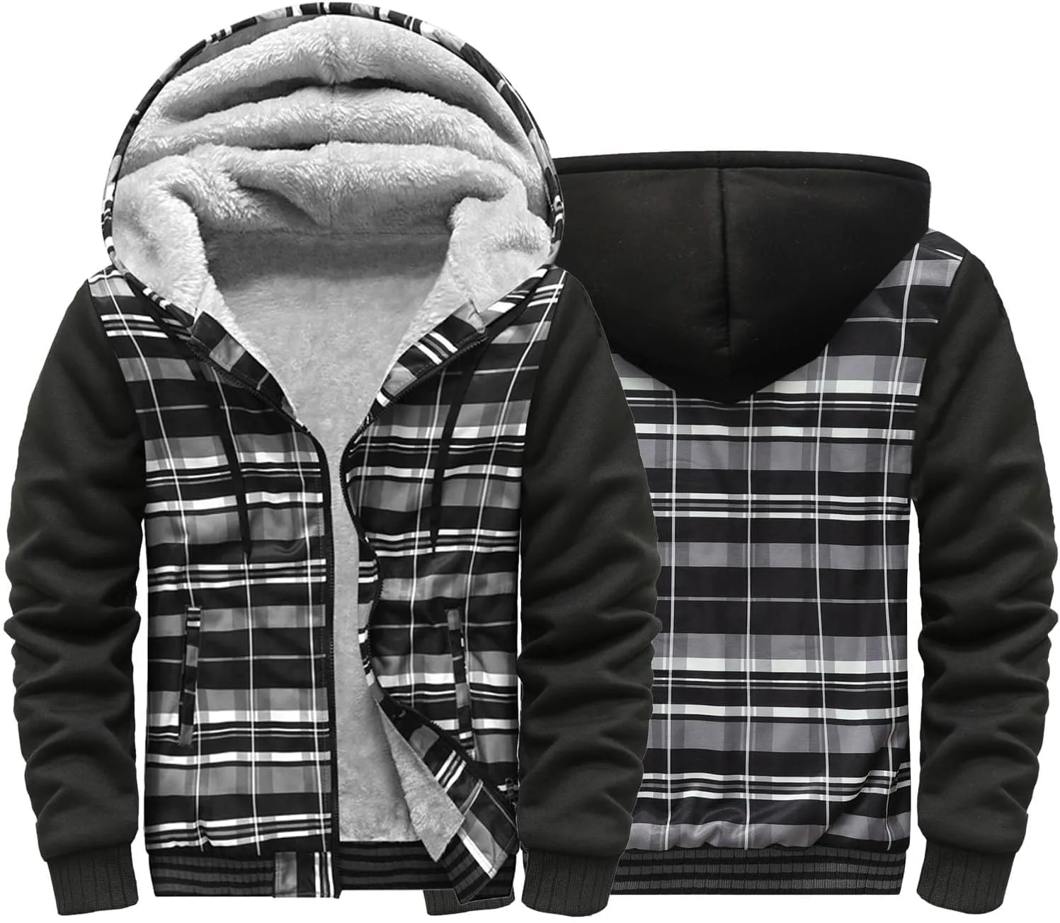 Hoodies for Men Sherpa Lined Fleece Sweatshirt Full Zip Wool Warm Thick Coats Color Block Hooded Jacket Workout Hoodie