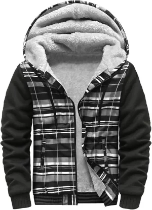 Hoodies for Men Sherpa Lined Fleece Sweatshirt Full Zip Wool Warm Thick Coats Color Block Hooded Jacket Workout Hoodie