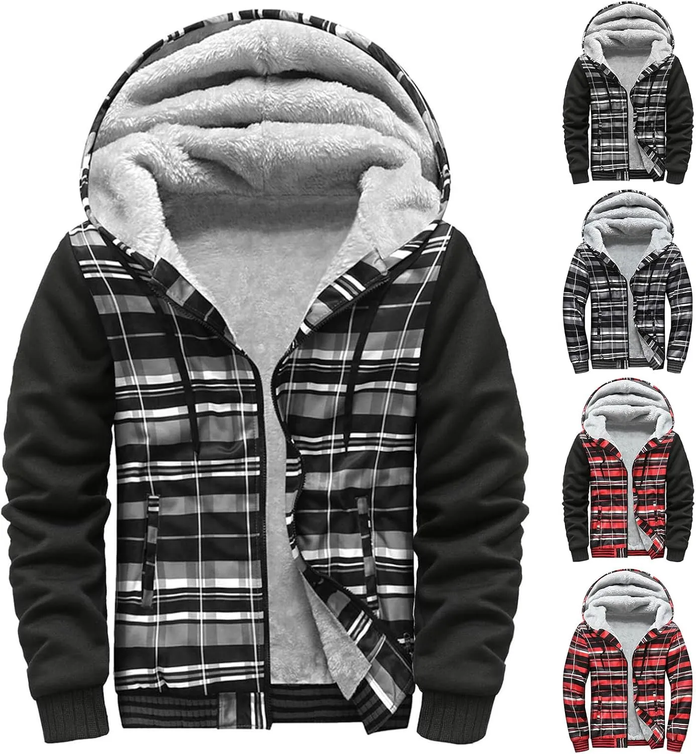Hoodies for Men Sherpa Lined Fleece Sweatshirt Full Zip Wool Warm Thick Coats Color Block Hooded Jacket Workout Hoodie