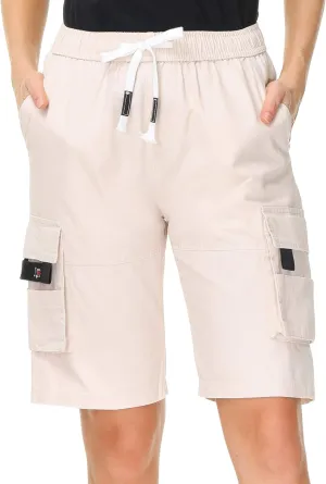 HOW'ON Women's Casual Loose Fit Twill Bermuda Cargo Shorts Multi Pocket Straight Shorts