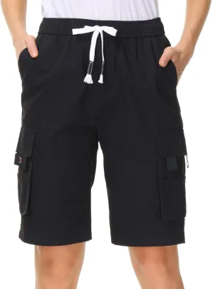 HOW'ON Women's Casual Loose Fit Twill Bermuda Cargo Shorts Multi Pocket Straight Shorts