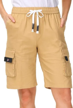 HOW'ON Women's Casual Loose Fit Twill Bermuda Cargo Shorts Multi Pocket Straight Shorts