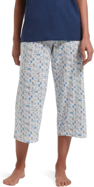 HUE womens Basic Printed Knit Capri Pajama Sleep Pant, Made With Temperature Control Technology