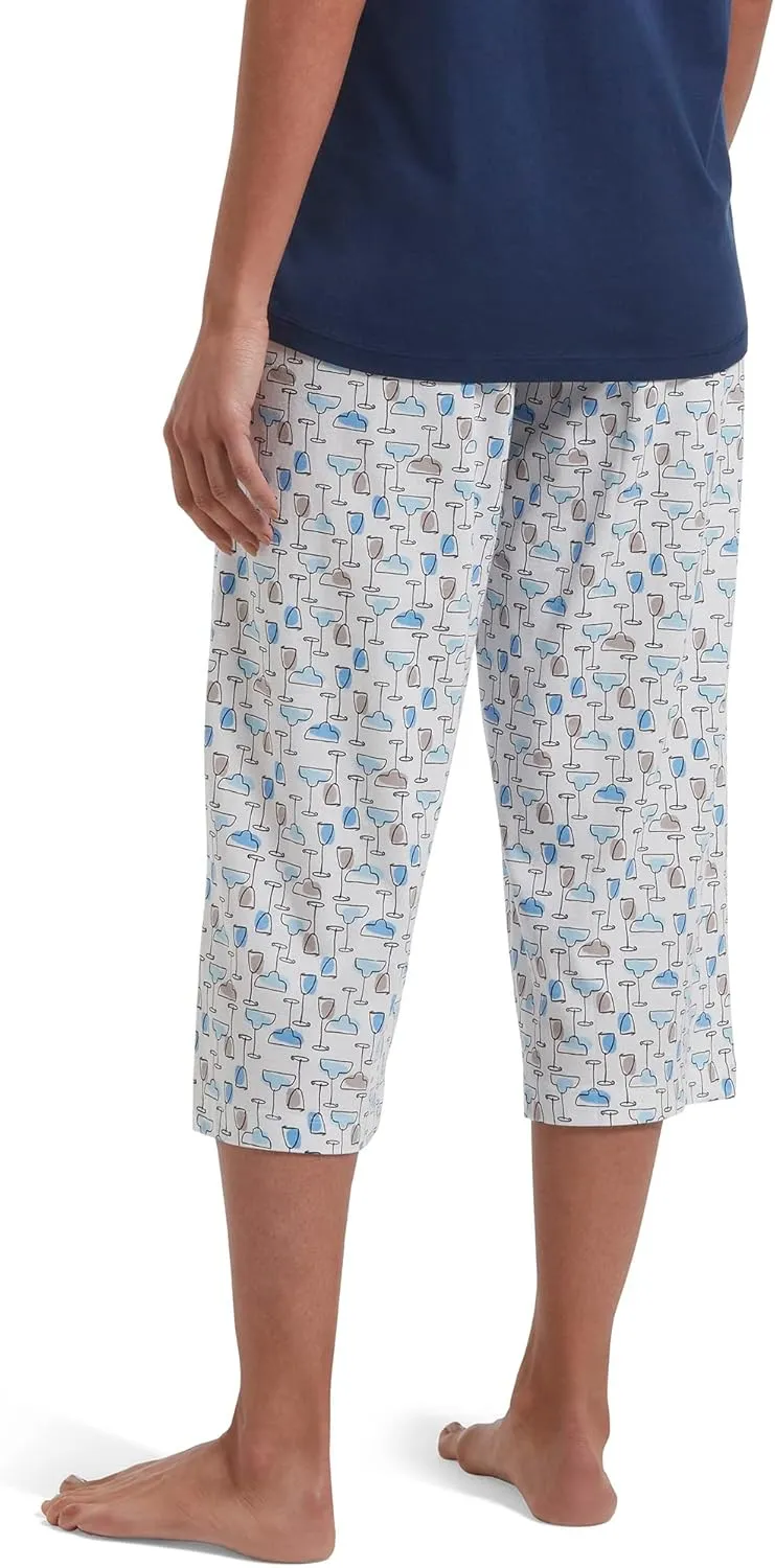 HUE womens Basic Printed Knit Capri Pajama Sleep Pant, Made With Temperature Control Technology