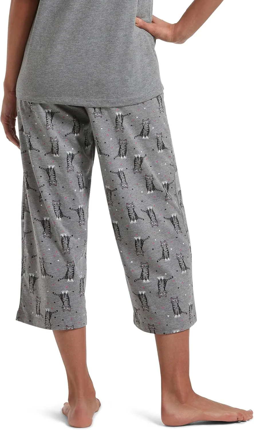 HUE womens Basic Printed Knit Capri Pajama Sleep Pant, Made With Temperature Control Technology