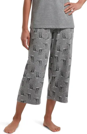 HUE womens Basic Printed Knit Capri Pajama Sleep Pant, Made With Temperature Control Technology