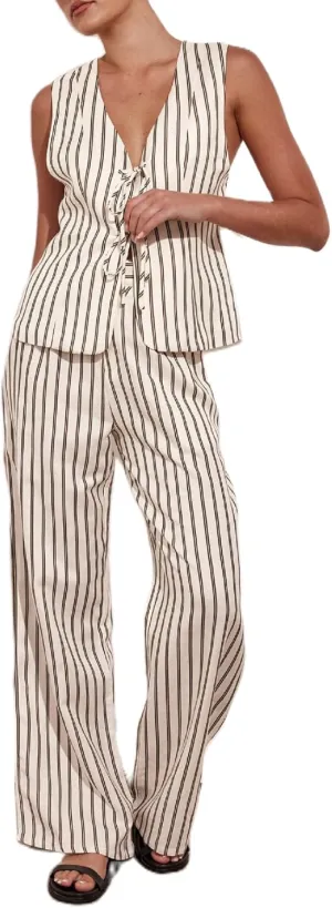 Juakoso Women 2 Piece Tie Front Pants Set Y2k V Neck Sleeveless Vest High Waist Wide Leg Pants Striped Lounge Outfit